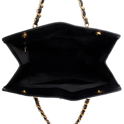Chanel Vintage Black Caviar Leather CC Shopping Tote
