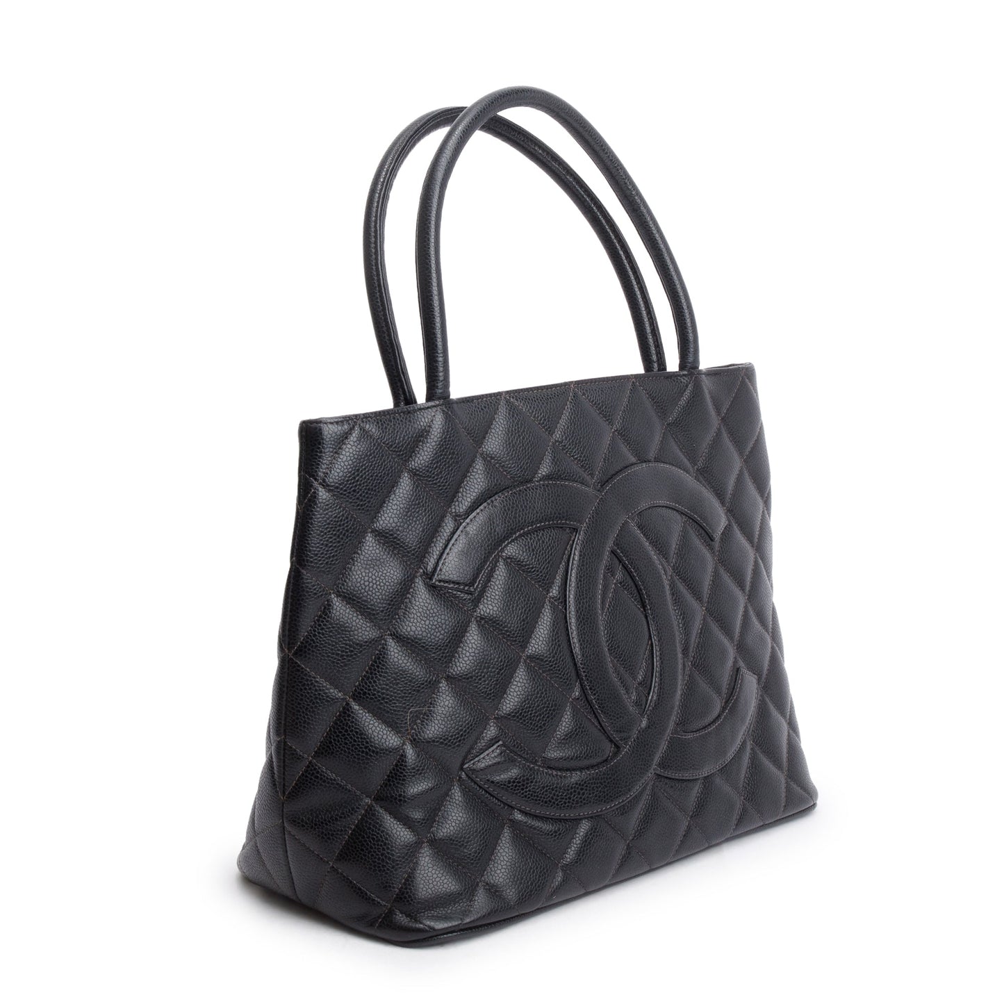 Chanel Vintage Black Caviar Leather Medallion Tote