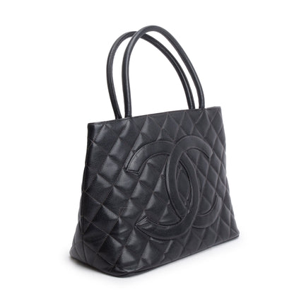 Chanel Vintage Black Caviar Leather Medallion Tote