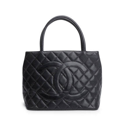 Chanel Vintage Black Caviar Leather Medallion Tote