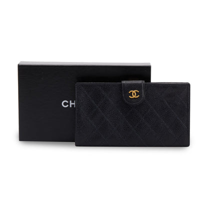 Chanel Vintage Black Caviar Long French Wallet