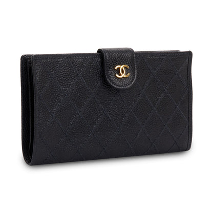 Chanel Vintage Black Caviar Long French Wallet