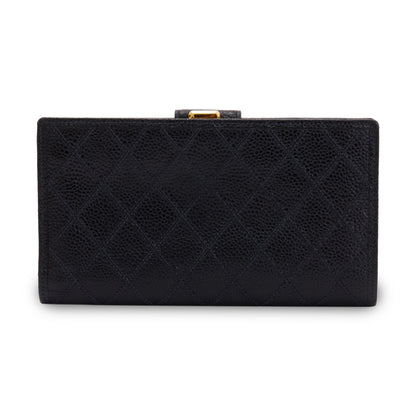 Chanel Vintage Black Caviar Long French Wallet
