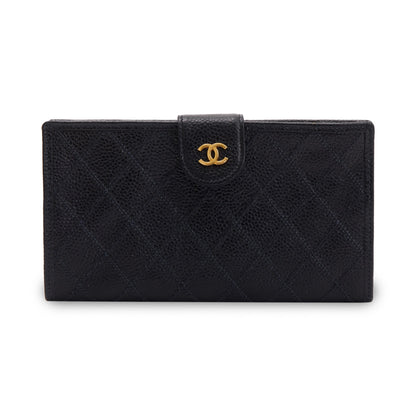 Chanel Vintage Black Caviar Long French Wallet