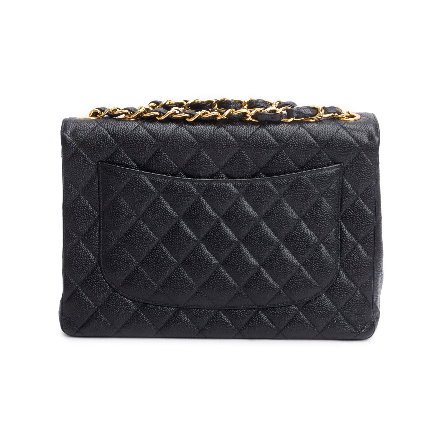 Chanel Vintage Black Caviar Square Classic Jumbo Single Flap Bag