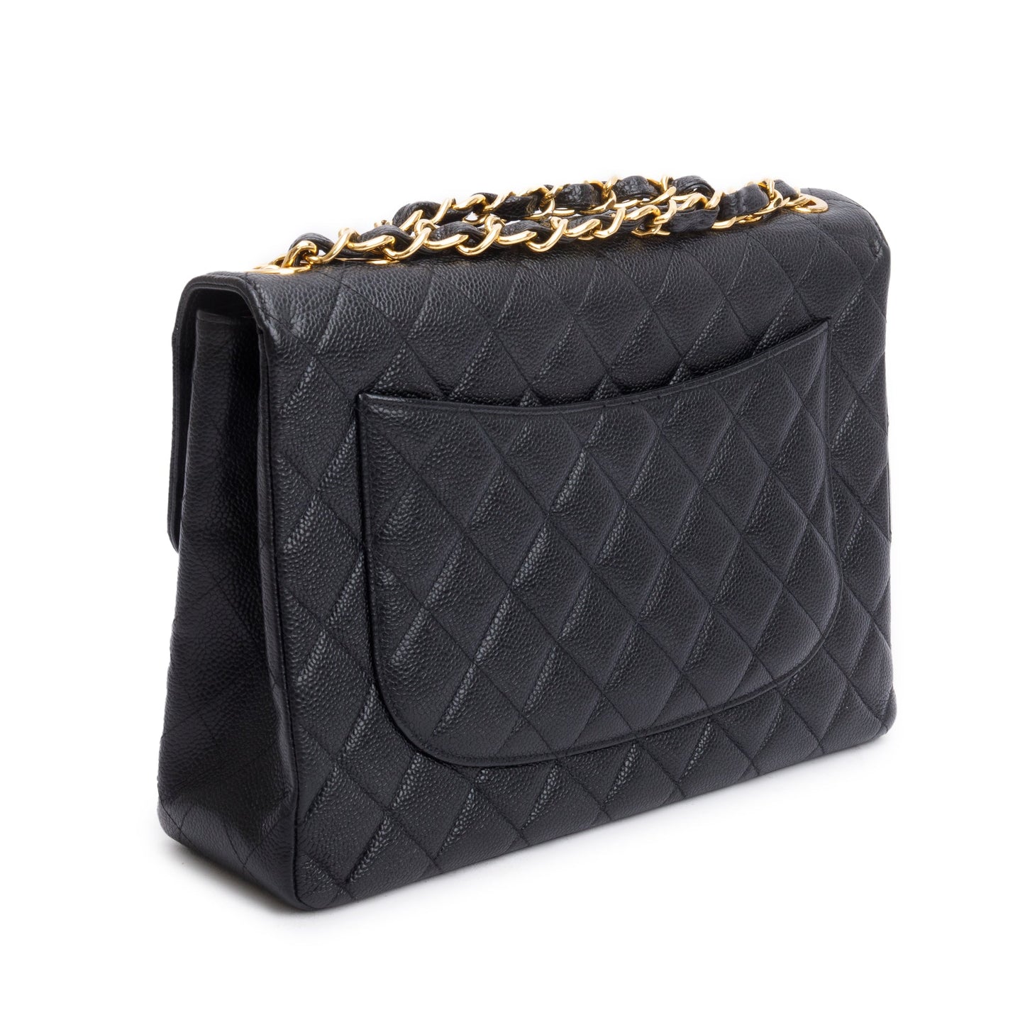 Chanel Vintage Black Caviar Square Classic Jumbo Single Flap Bag