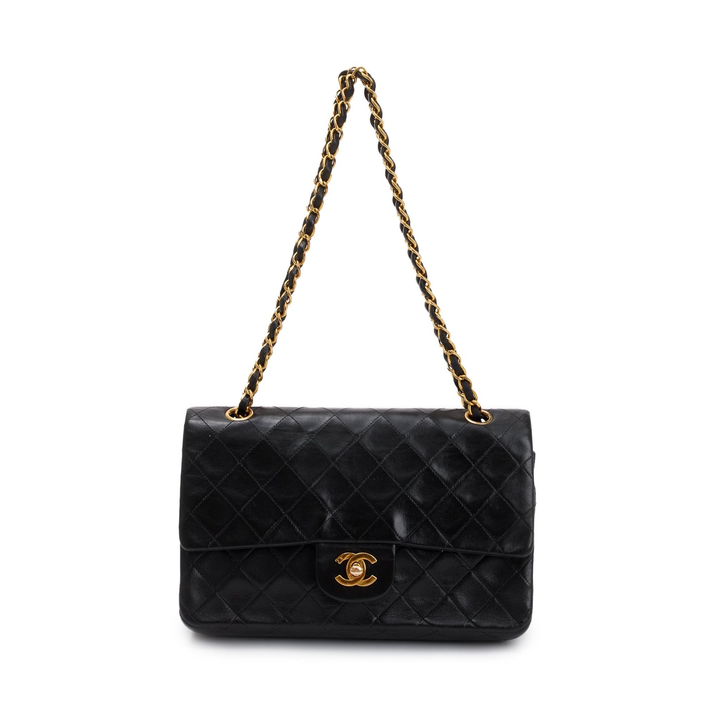 Chanel Vintage Black Lambskin Classic Medium Double Flap Bag