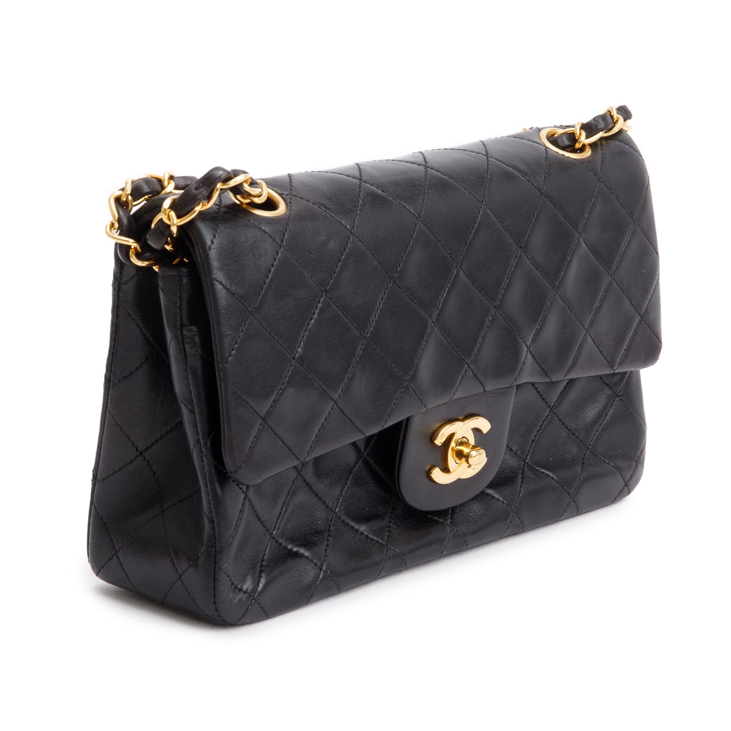 Chanel Vintage Black Lambskin Classic Small Double Flap Bag