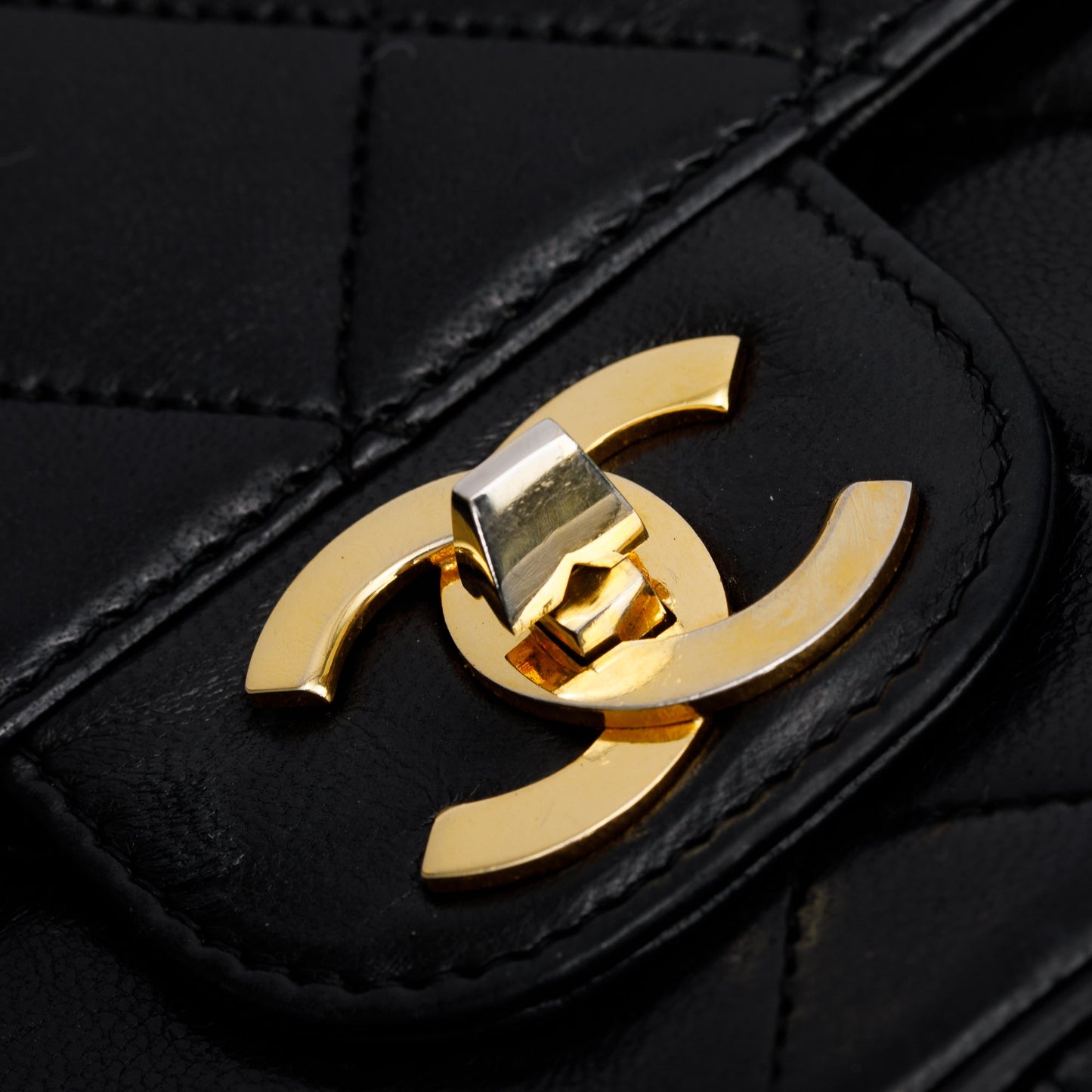 Chanel Vintage Black Lambskin Leather Bijoux Chain Medium Double Flap Bag