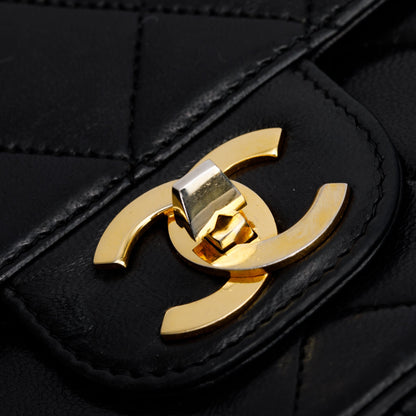 Chanel Vintage Black Lambskin Leather Bijoux Chain Medium Double Flap Bag