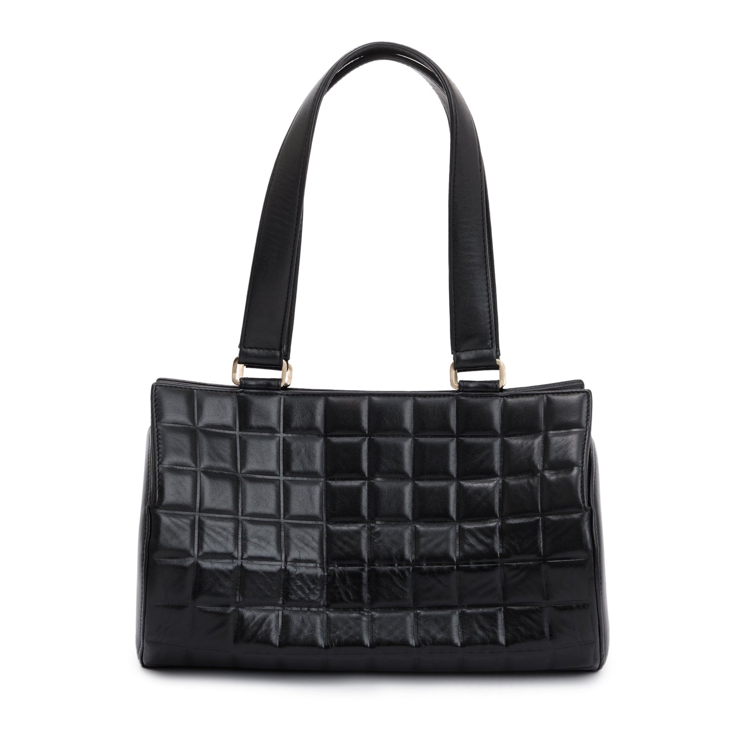 Chanel Vintage Black Lambskin Leather Chocolate Bar Barrel Bag