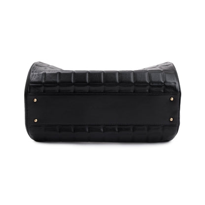 Chanel Vintage Black Lambskin Leather Chocolate Bar Barrel Bag
