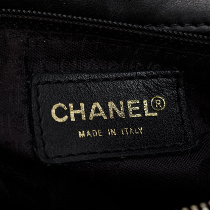 Chanel Vintage Black Lambskin Leather Chocolate Bar Barrel Bag