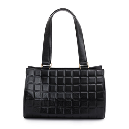 Chanel Vintage Black Lambskin Leather Chocolate Bar Barrel Bag