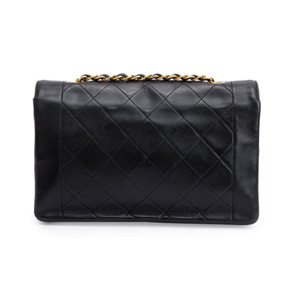 Chanel Vintage Black Lambskin Leather Medium Diana Flap Bag