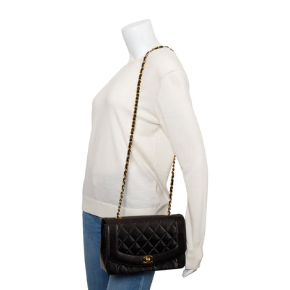 Chanel Vintage Black Lambskin Leather Medium Diana Flap Bag