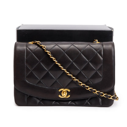 Chanel Vintage Black Lambskin Leather Medium Diana Flap Bag