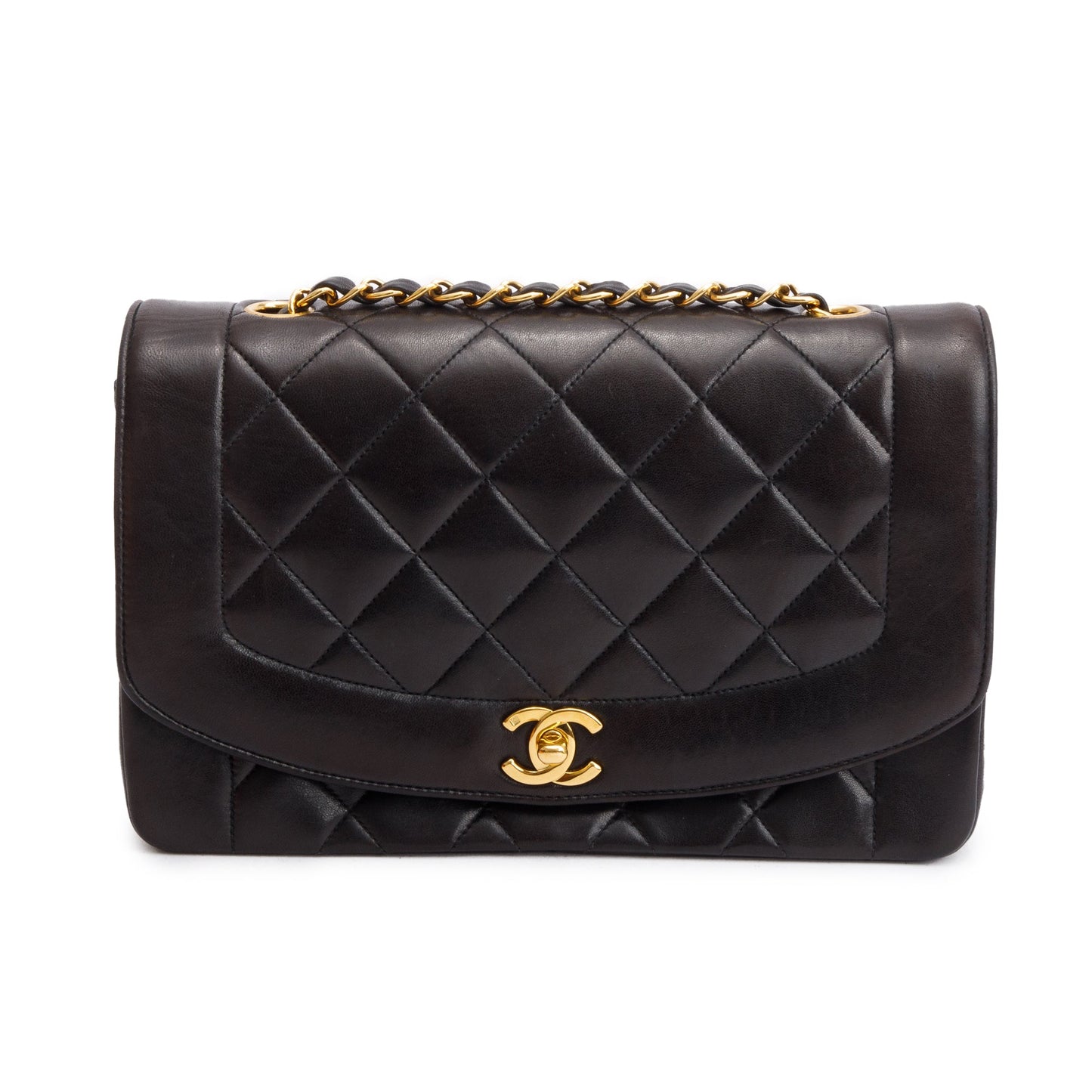 Chanel Vintage Black Lambskin Leather Medium Diana Flap Bag