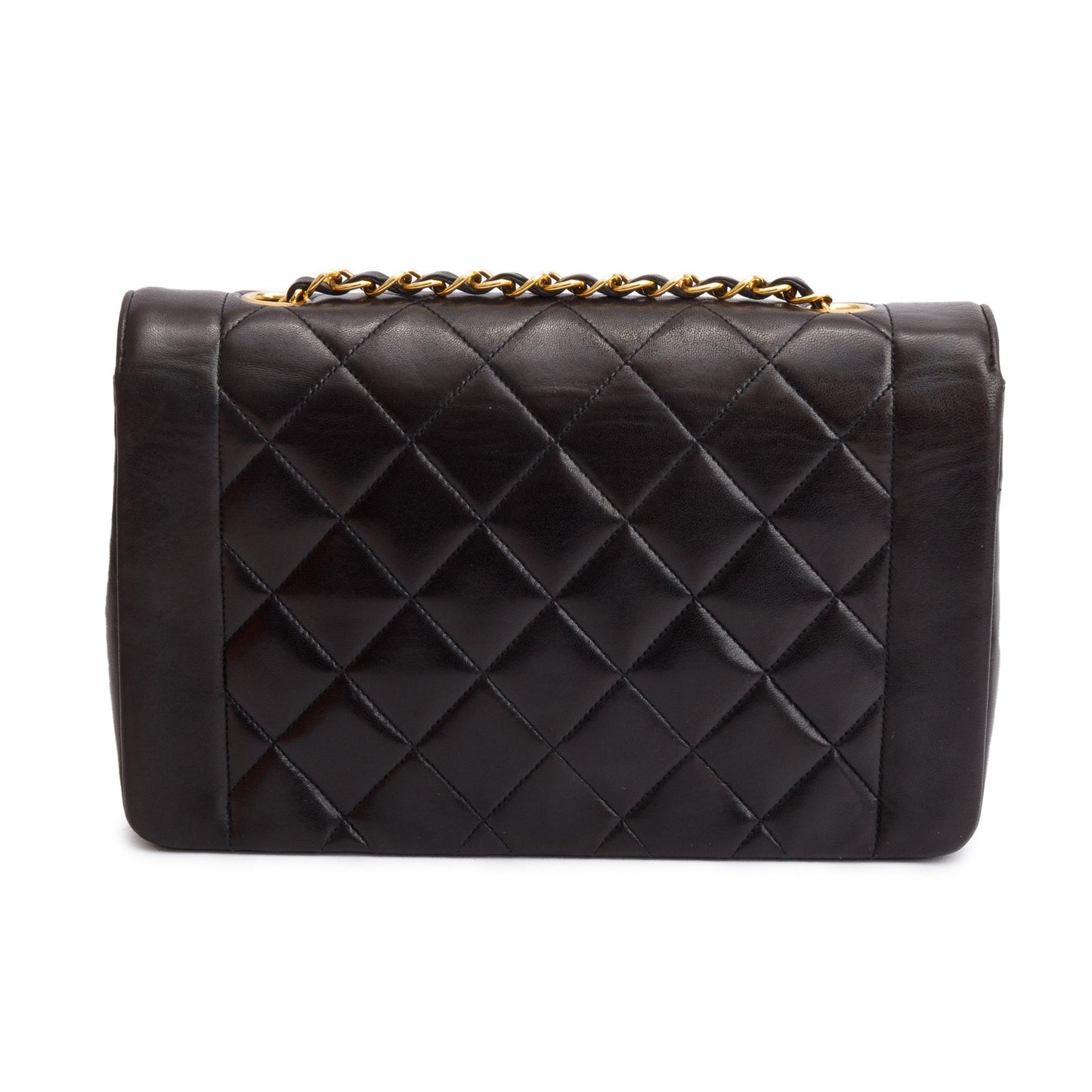 Chanel Vintage Black Lambskin Leather Medium Diana Flap Bag