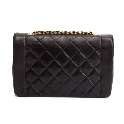 Chanel Vintage Black Lambskin Leather Medium Diana Flap Bag