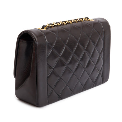 Chanel Vintage Black Lambskin Leather Medium Diana Flap Bag