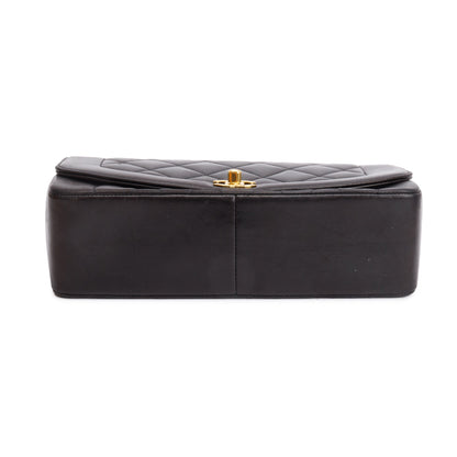 Chanel Vintage Black Lambskin Leather Medium Diana Flap Bag