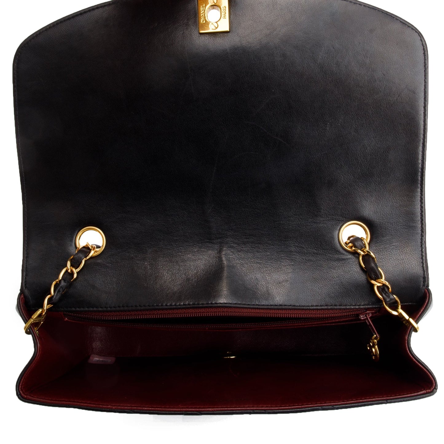 Chanel Vintage Black Lambskin Leather Medium Diana Flap Bag