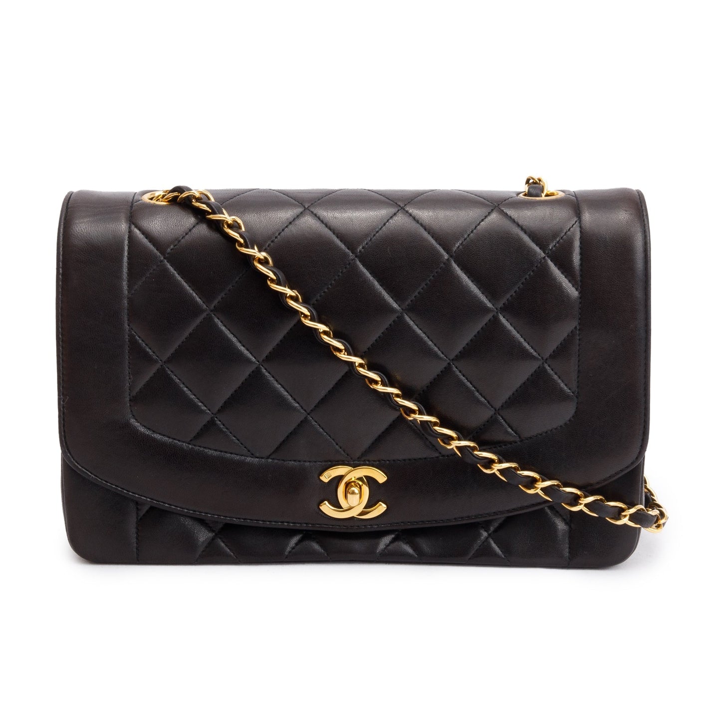 Chanel Vintage Black Lambskin Leather Medium Diana Flap Bag