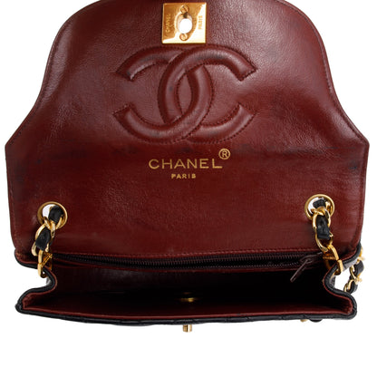 Chanel Vintage Black Lambskin Leather Mini Crossbody Flap Bag