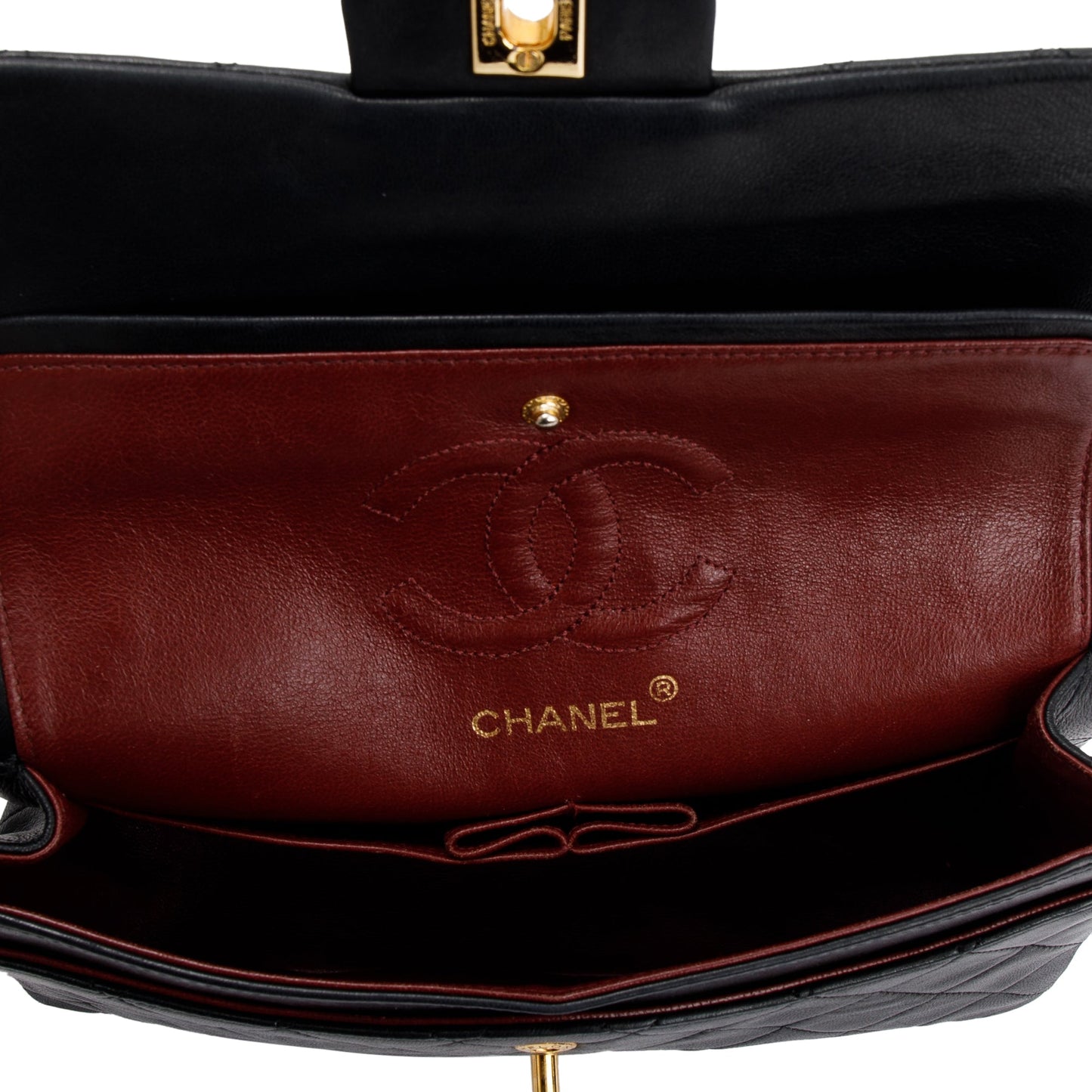 Chanel Vintage Black Lambskin Leather Small Classic Double Flap Bag