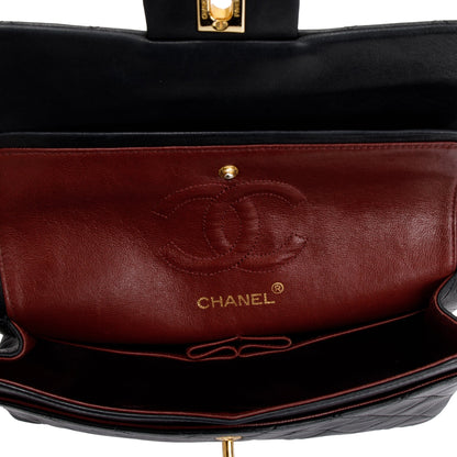 Chanel Vintage Black Lambskin Leather Small Classic Double Flap Bag