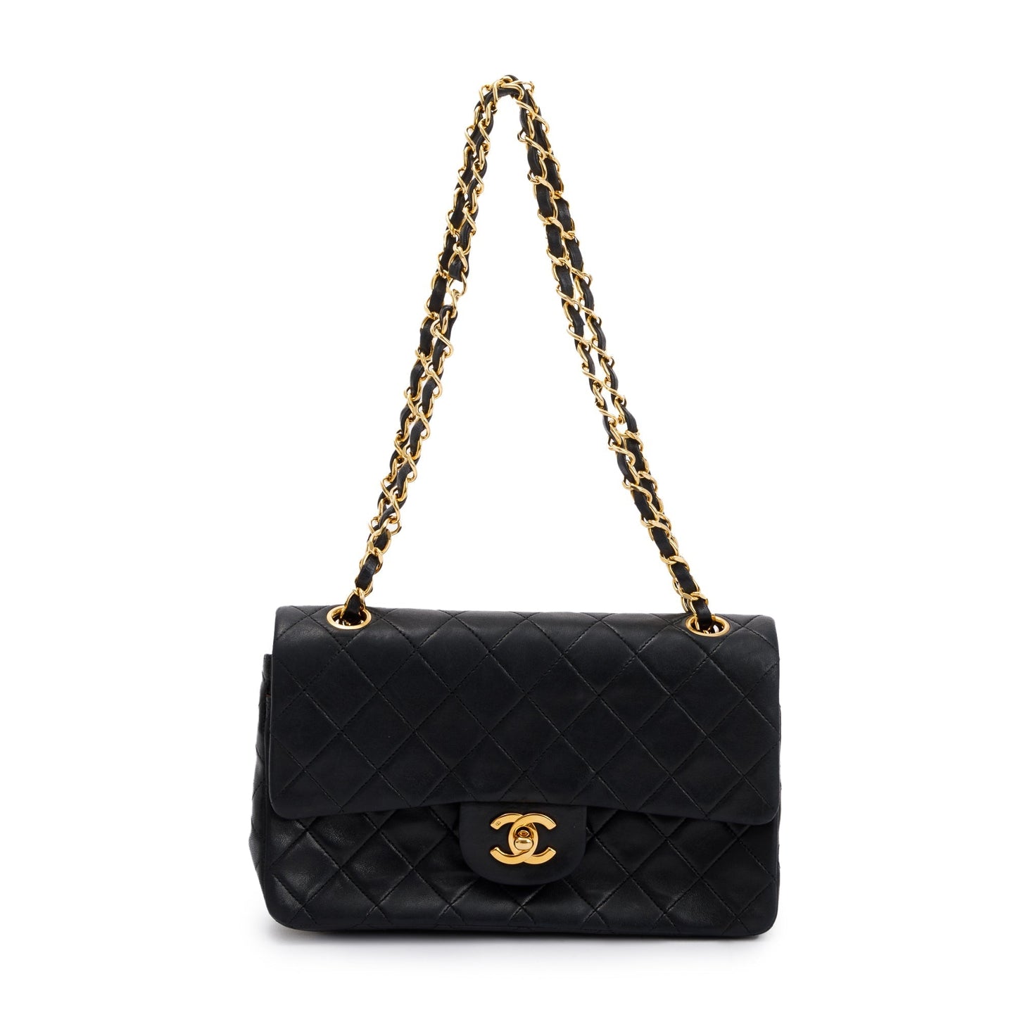 Chanel Vintage Black Lambskin Leather Small Classic Double Flap Bag