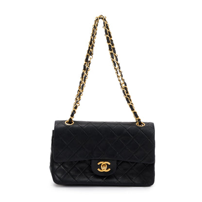 Chanel Vintage Black Lambskin Leather Small Classic Double Flap Bag