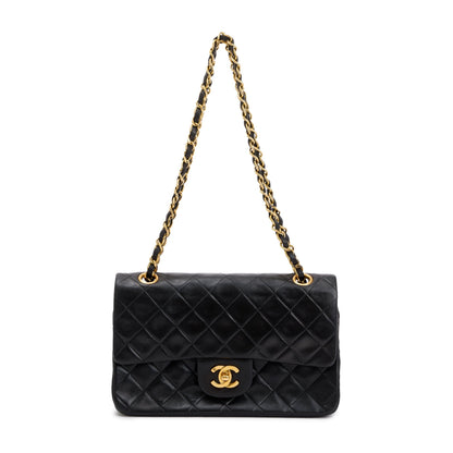 Chanel Vintage Black Lambskin Leather Small Classic Double Flap Bag