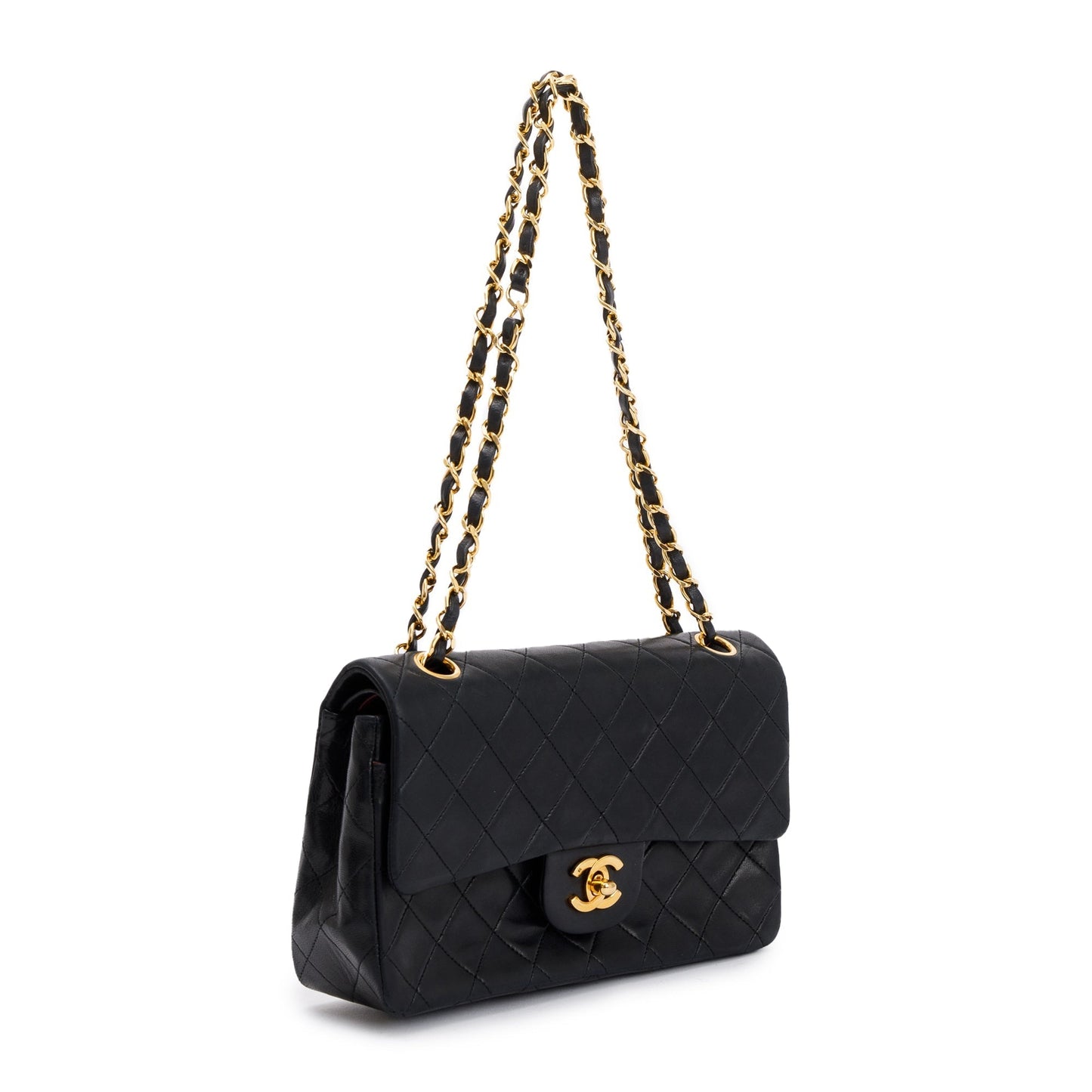 Chanel Vintage Black Lambskin Leather Small Classic Double Flap Bag