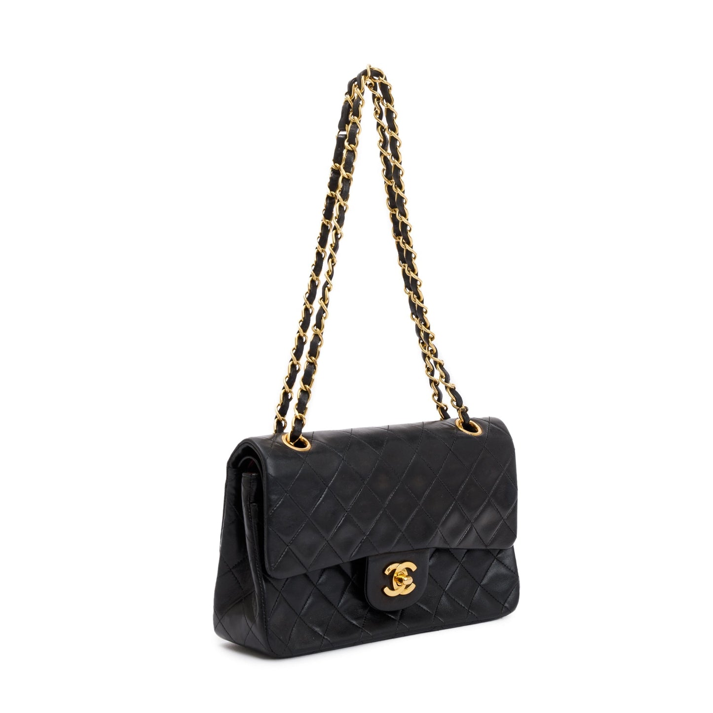 Chanel Vintage Black Lambskin Leather Small Classic Double Flap Bag