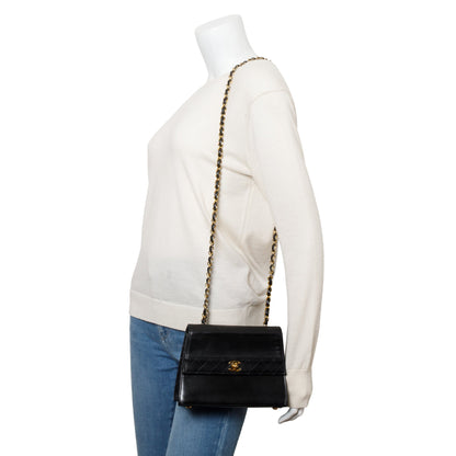 Chanel Vintage Black Lambskin Leather Trapezoid Flap Bag