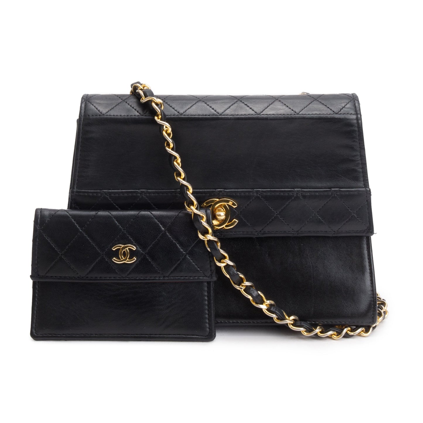 Chanel Vintage Black Lambskin Leather Trapezoid Flap Bag