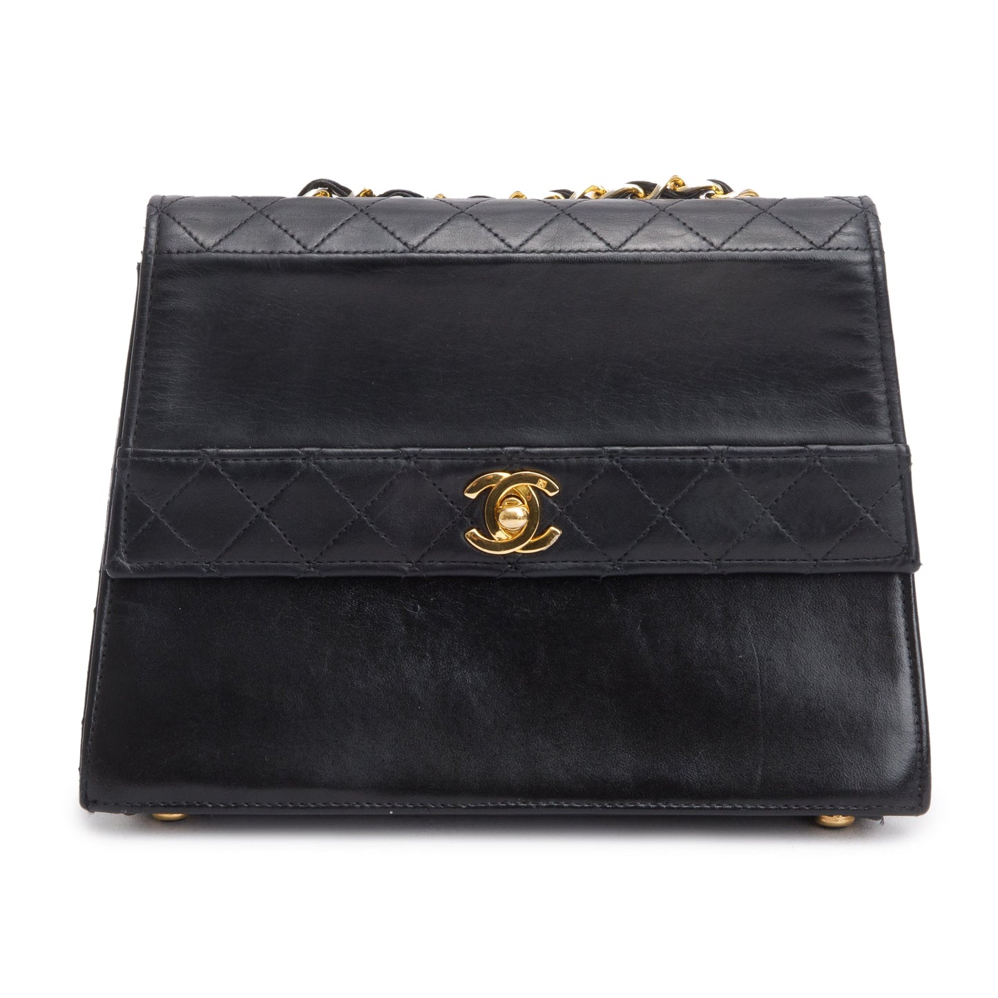 Chanel Vintage Black Lambskin Leather Trapezoid Flap Bag
