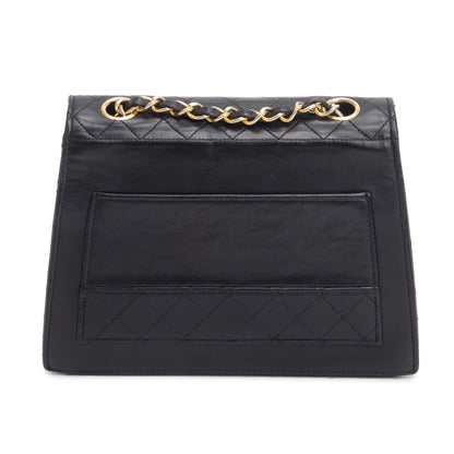 Chanel Vintage Black Lambskin Leather Trapezoid Flap Bag