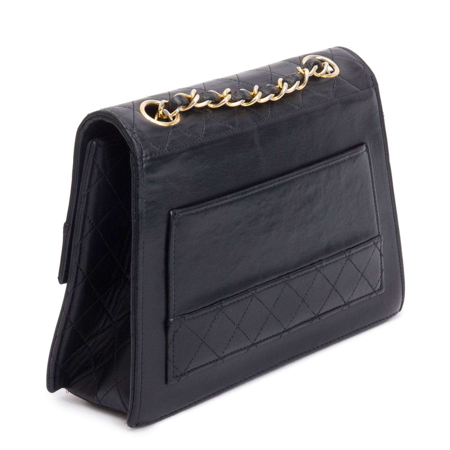 Chanel Vintage Black Lambskin Leather Trapezoid Flap Bag