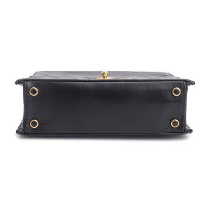 Chanel Vintage Black Lambskin Leather Trapezoid Flap Bag