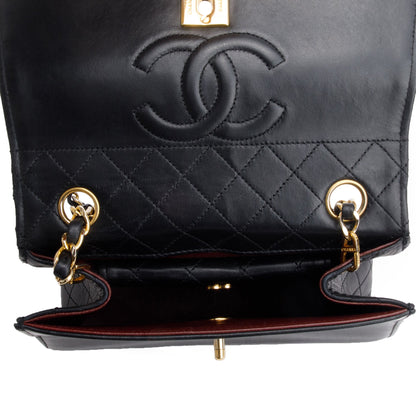 Chanel Vintage Black Lambskin Leather Trapezoid Flap Bag