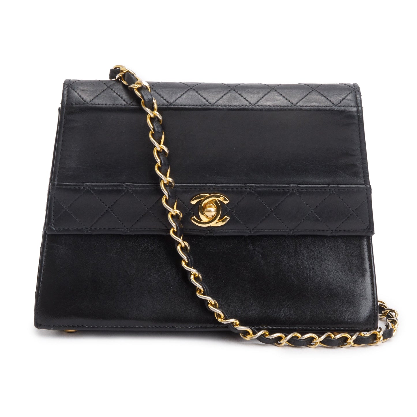 Chanel Vintage Black Lambskin Leather Trapezoid Flap Bag