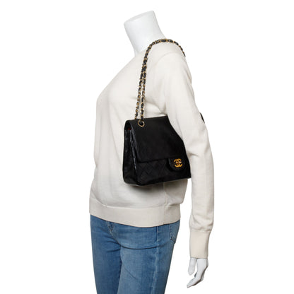 Chanel Vintage Black Lamskin Leather Medium Square Double Flap Bag