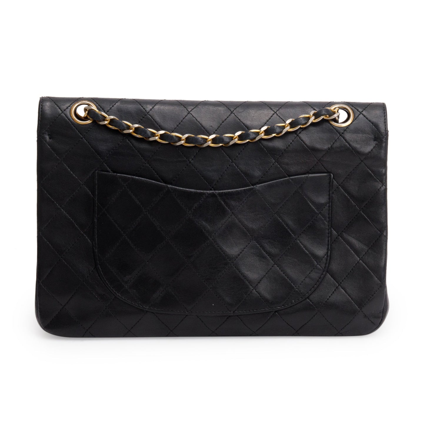 Chanel Vintage Black Lamskin Leather Medium Square Double Flap Bag