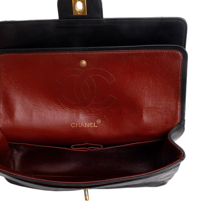Chanel Vintage Black Lamskin Leather Medium Square Double Flap Bag