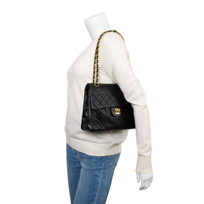 Chanel Vintage Black Lamskin Leather Medium Square Double Flap Bag