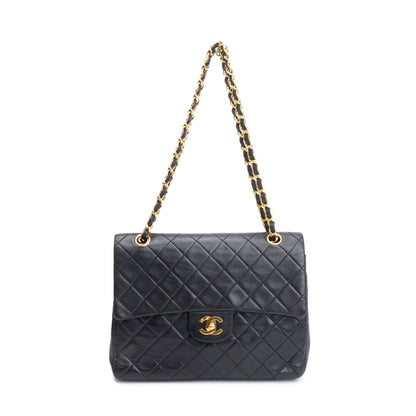 Chanel Vintage Black Lamskin Leather Medium Square Double Flap Bag