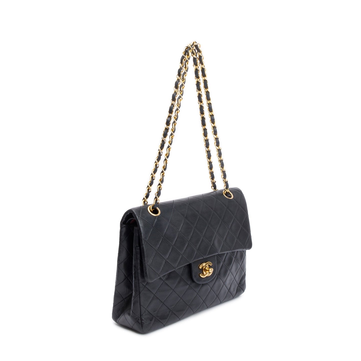 Chanel Vintage Black Lamskin Leather Medium Square Double Flap Bag